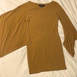Camel bodycon dress with Bell-sleeves